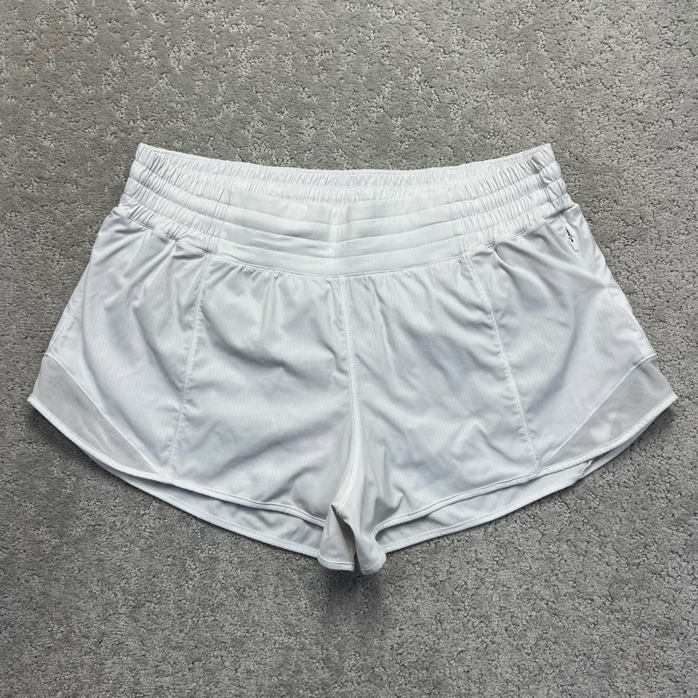 Lululemon Running Shorts Womens 12 White Hotty Hot High Rise 2" Inseam Lined